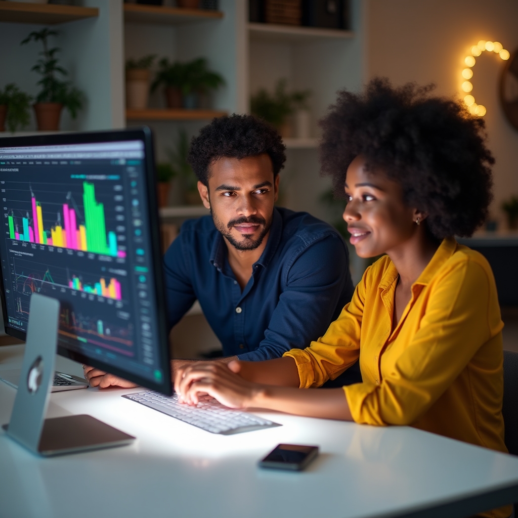 Financial education session with digital entrepreneurs reviewing income data